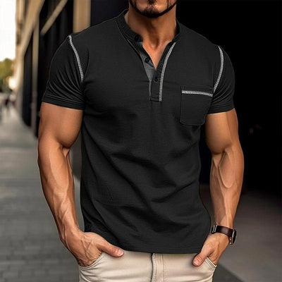 Men's Casual Colorblock Henley Collar Short Sleeve T-Shirt