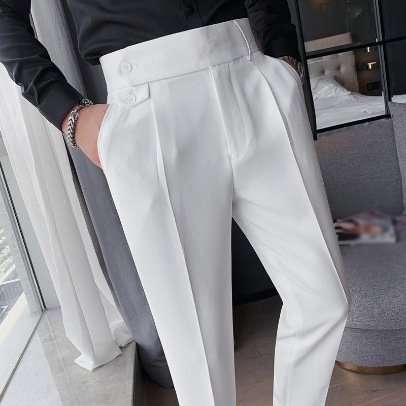 Men's British Style High Waist Straight Suit Pants