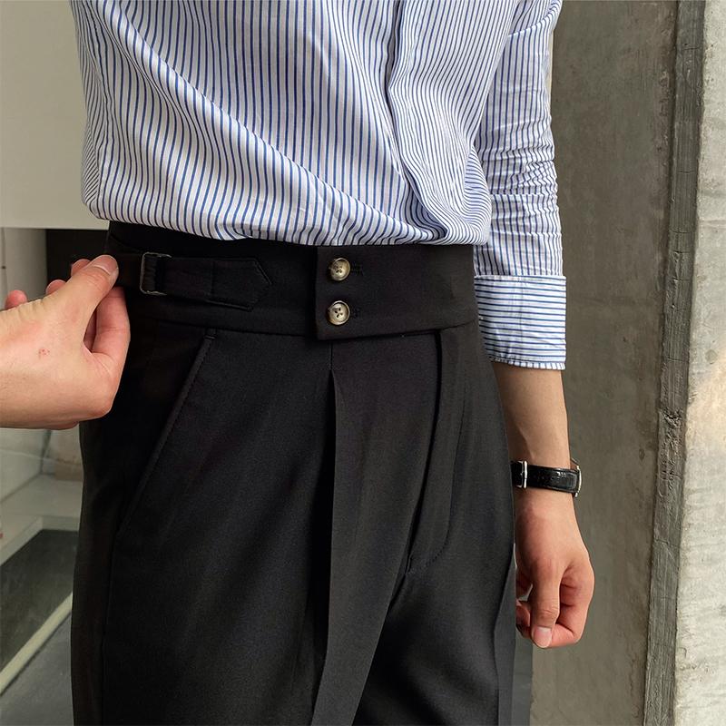 Men's British Style Drape High Waist Straight Pants