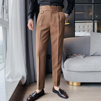 Men's British Style High Waist Straight Suit Pants