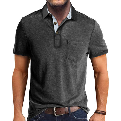 Men's Casual Lapel Patch Pocket Short Sleeve Polo