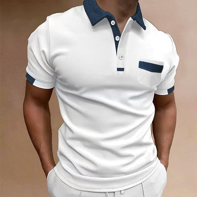 Men's Casual Colorblock Chest Pocket POLO