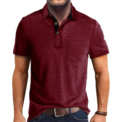 Men's Casual Lapel Patch Pocket Short Sleeve Polo