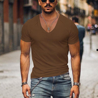 Men's Waffle Solid Color V Neck Solid Color T-Shirt