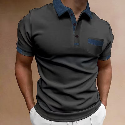 Men's Casual Colorblock Chest Pocket POLO