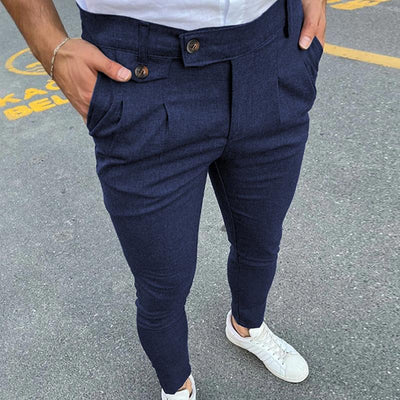 Men Casual Business Solid Color Suit Pants