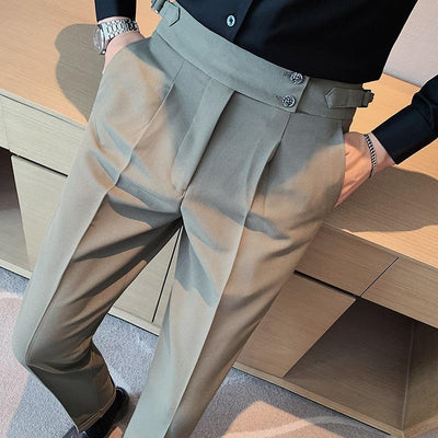 Men's British Style Slim Fit Cropped Formal Pants