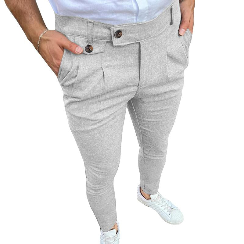 Men Casual Business Solid Color Suit Pants