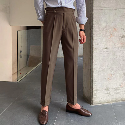 Men's British Style Drape High Waist Straight Pants