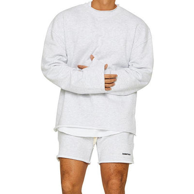 Men's Fashion Solid Color Loose Rolled Sweatshirt Shorts Set