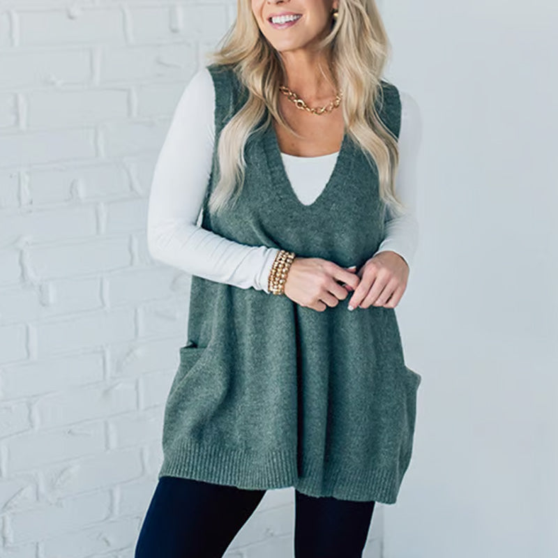 Ovidia – Relaxed Knit Vest with Pockets