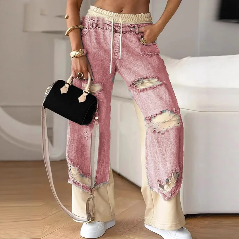 Serena – Jeans with Elastic Waistband and Patchwork Design